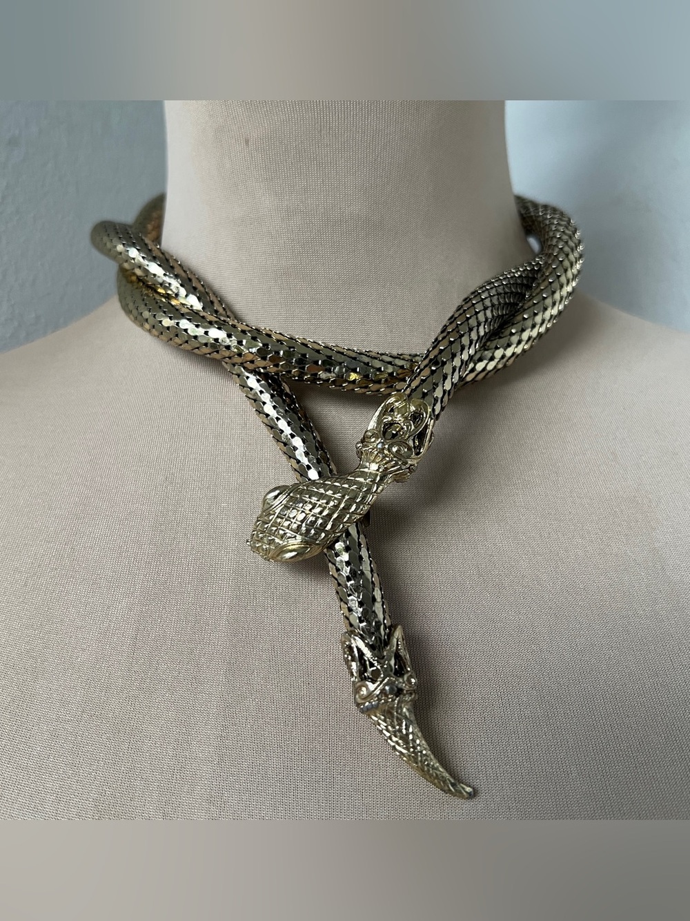 Vintage Whiting & Davis Snake Mesh Belt Necklace In Gold 40”